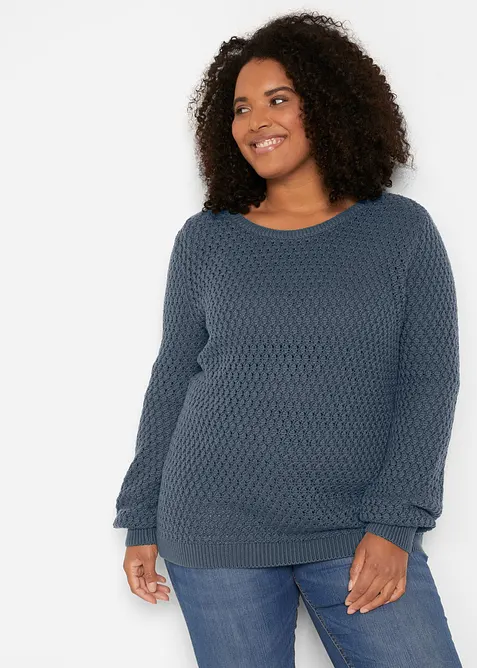 Maglione in maglia operata di misto cotone, bonprix