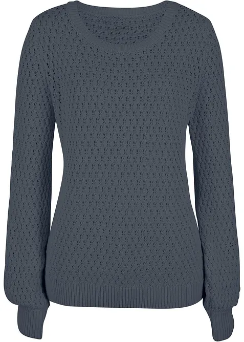 Maglione in maglia operata di misto cotone, bonprix