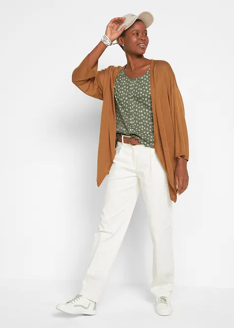 Maglia a costine a mezze maniche con stampa a fiori, bonprix