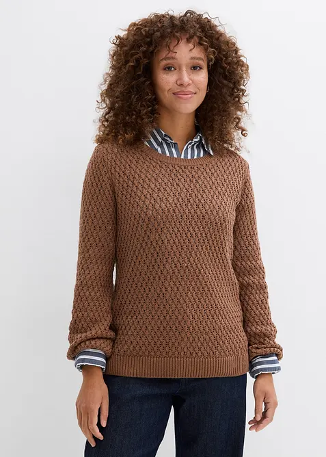 Maglione in maglia operata di misto cotone, bonprix