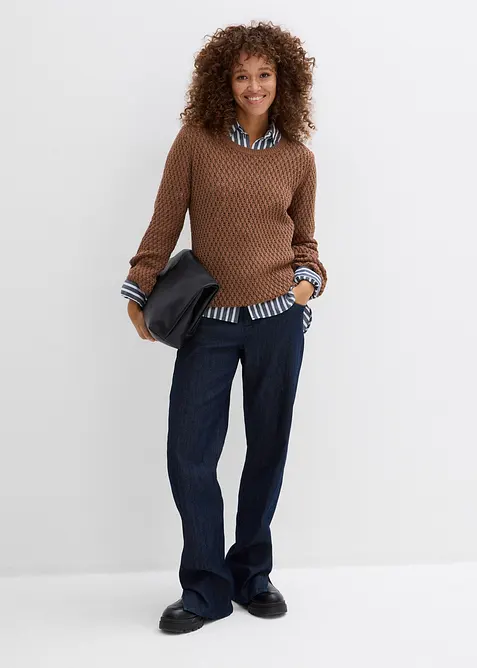 Maglione in maglia operata di misto cotone, bonprix