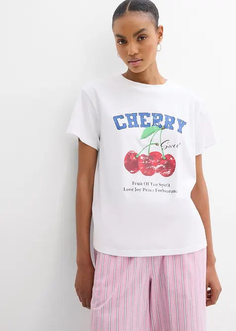 T-shirt in puro cotone biologico, con stampa, bonprix