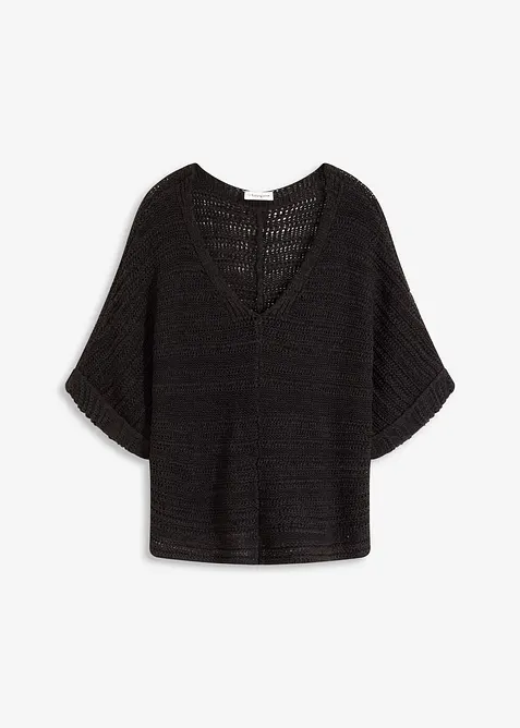 Maglione a mezze maniche in filato a fettuccia, bonprix