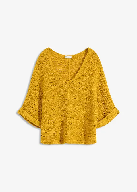 Maglione a mezze maniche in filato a fettuccia, bonprix