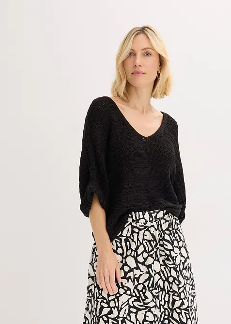 Maglione a mezze maniche in filato a fettuccia, bonprix