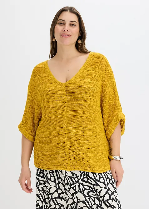 Maglione a mezze maniche in filato a fettuccia, bonprix