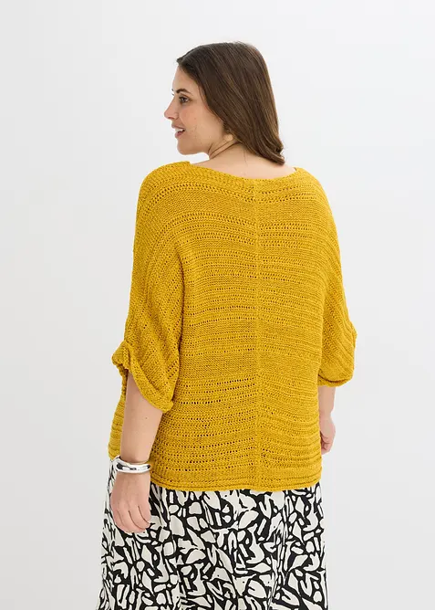 Maglione a mezze maniche in filato a fettuccia, bonprix