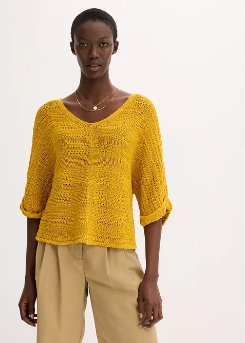 Maglione a mezze maniche in filato a fettuccia, bonprix