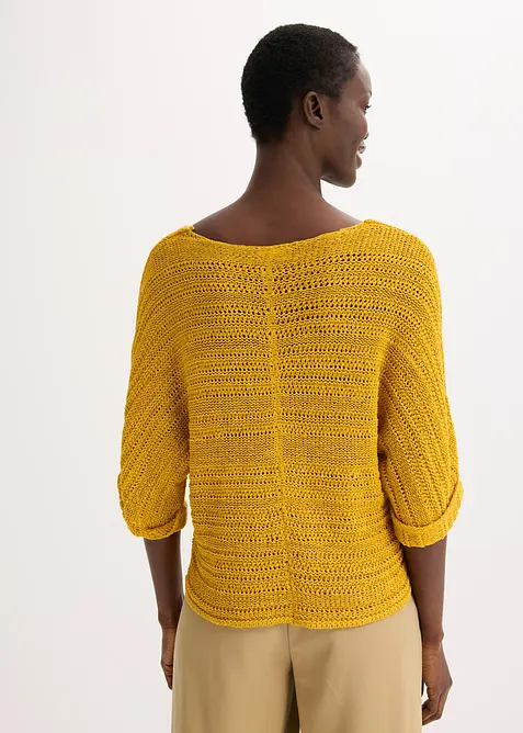 Maglione a mezze maniche in filato a fettuccia, bonprix