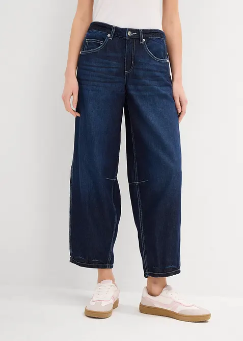 Jeans cropped a palloncino, vita media, bonprix