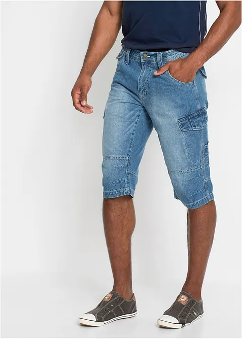 Bermuda cargo lunghi in denim elasticizzato leggero, relaxed fit, bonprix