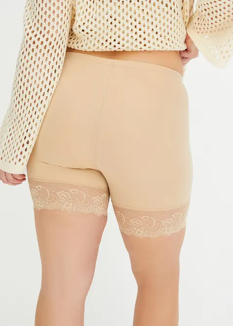 Pantaloncini anti-sfregamento in poliammide rinfrescante con bordo in pizzo sulla gamba, bonprix