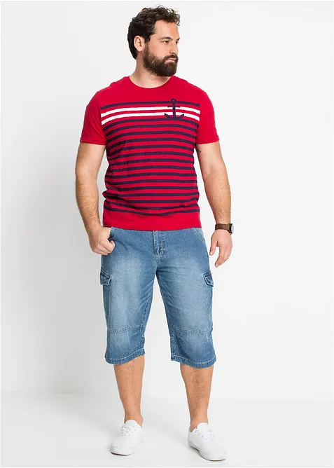 Bermuda cargo lunghi in denim elasticizzato leggero, relaxed fit, bonprix