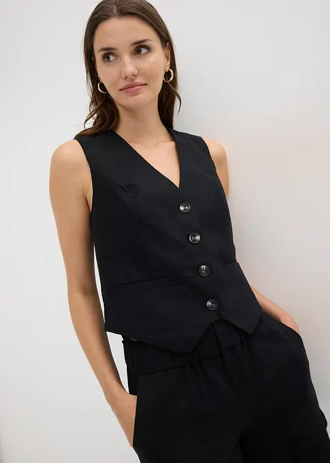 Gilet e shorts in misto lino, bonprix