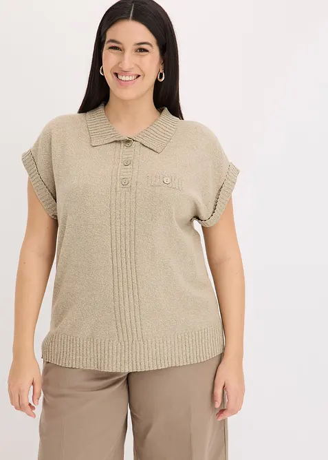 Maglione polo a maniche corte in misto cotone, bonprix