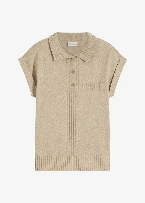 Maglione polo a maniche corte in misto cotone, bonprix