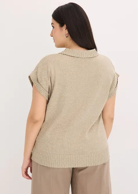 Maglione polo a maniche corte in misto cotone, bonprix