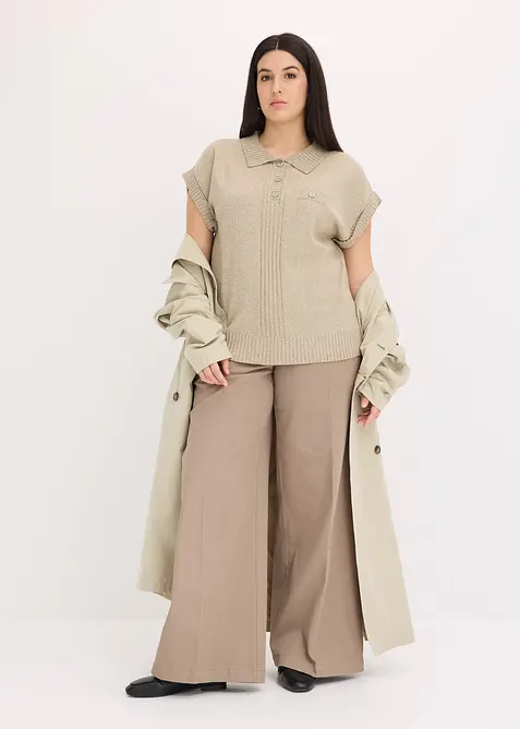 Maglione polo a maniche corte in misto cotone, bonprix
