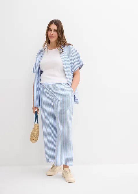 Pantaloni a palazzo cropped in seersucker, bonprix