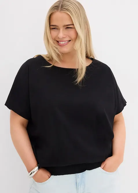 Maglia in filato fiammato di cotone biologico con fascia smock, bonprix