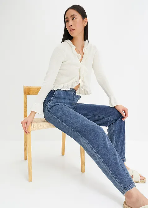 Jeans barrel shape con comodo elastico, vita media, bonprix