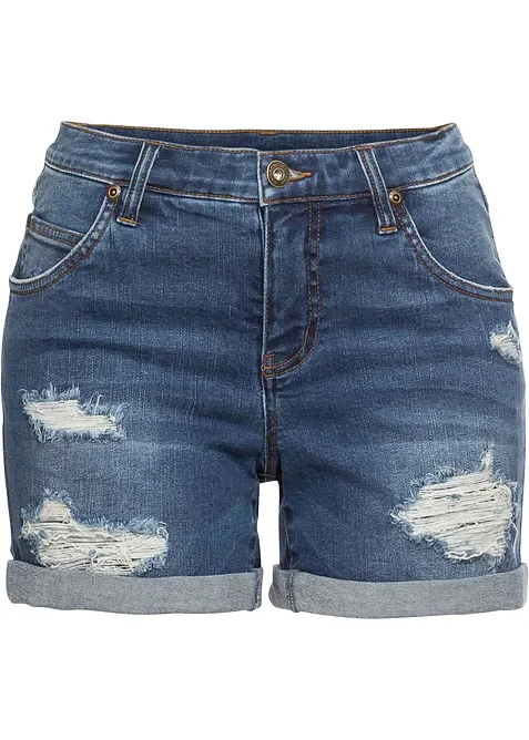 Shorts di jeans effetto sdrucito, a vita media, bonprix
