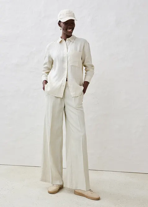 Pantaloni con pinces in puro lino, bonprix