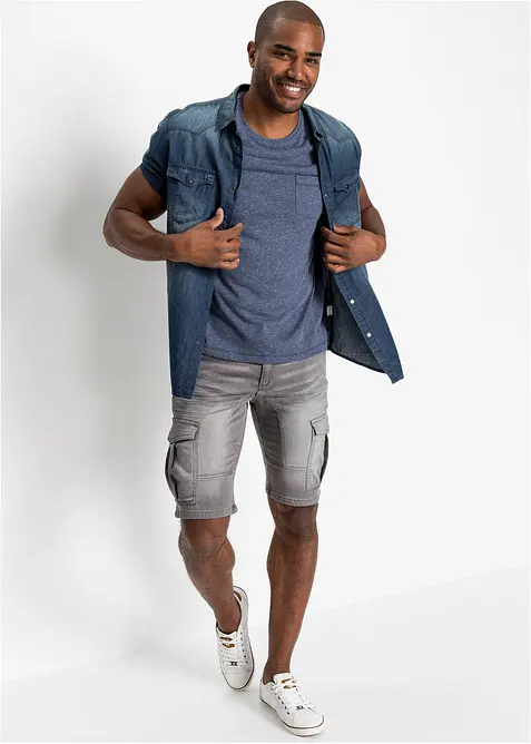 Camicia a maniche corte in jeans di puro cotone biologico, slim fit, bonprix