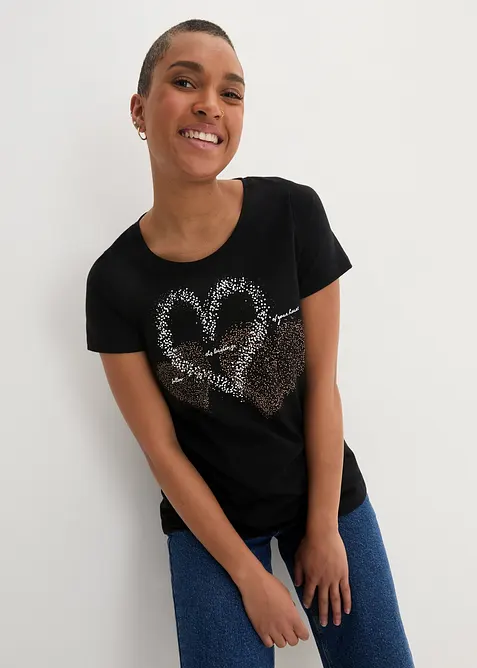 T-shirt in cotone biologico con cuore, bonprix