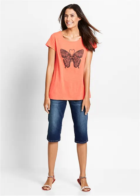 Bermuda in jeans con vita media parzialmente elasticizzata, bonprix