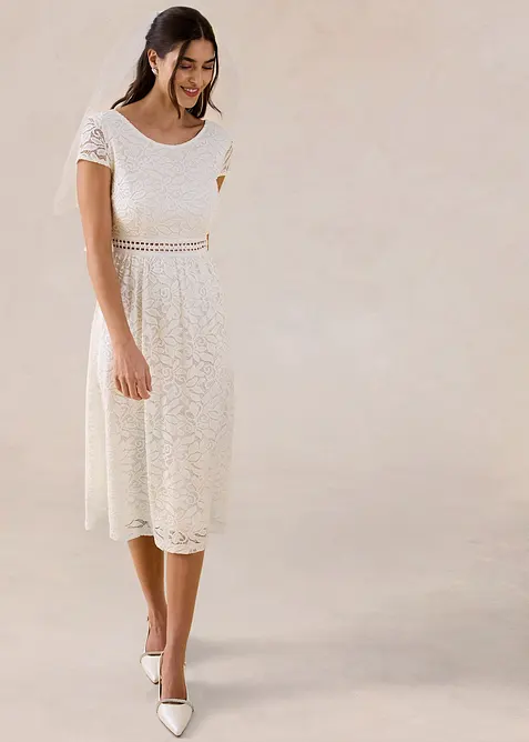 Abito in pizzo con inserto effetto uncinetto in vita, bonprix