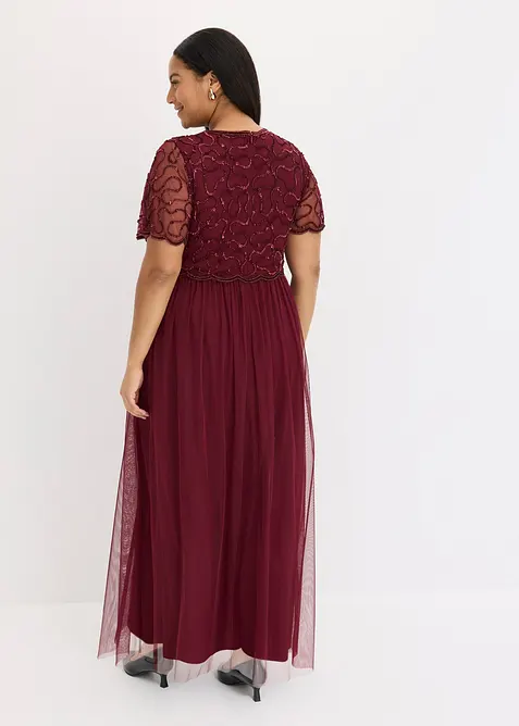 Abito lungo in fine tulle con ricamo e paillettes, bonprix