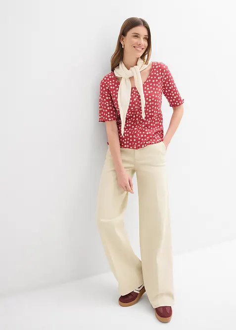 Maglia a costine a mezze maniche con stampa a fiori, bonprix