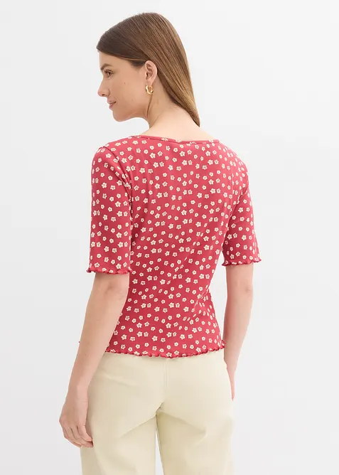 Maglia a costine a mezze maniche con stampa a fiori, bonprix