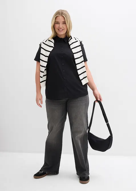 Camicetta elasticizzata a maniche corte in misto cotone, bonprix