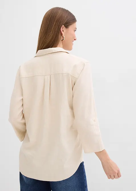 Blusa in misto lino con maniche a 3/4, bonprix