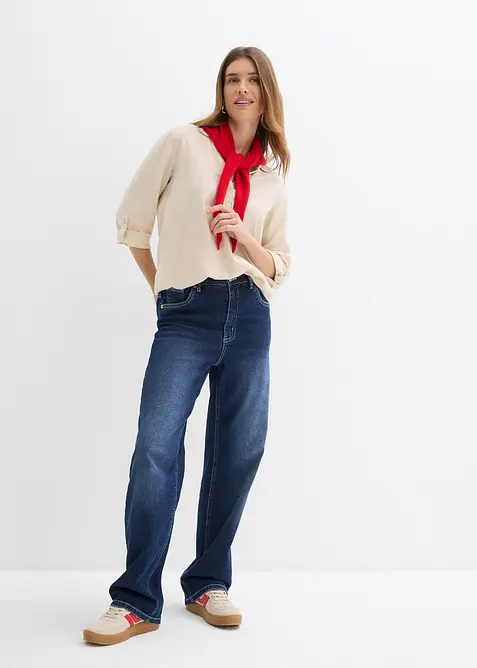 Blusa in misto lino con maniche a 3/4, bonprix