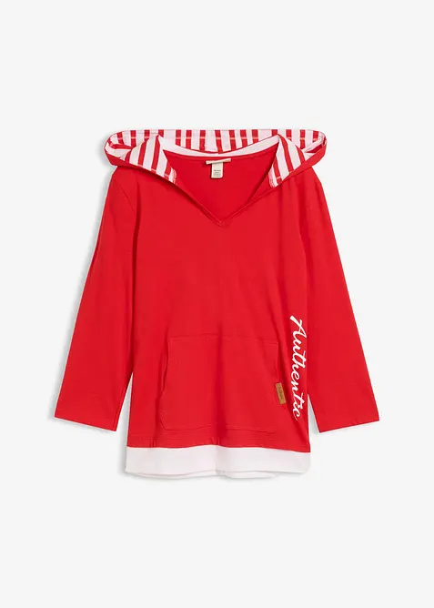 Maglia con cappuccio e maniche a 3/4 in puro cotone, bonprix