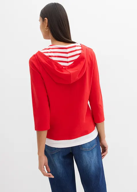 Maglia con cappuccio e maniche a 3/4 in puro cotone, bonprix