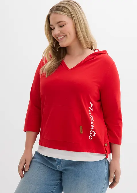 Maglia con cappuccio e maniche a 3/4 in puro cotone, bonprix