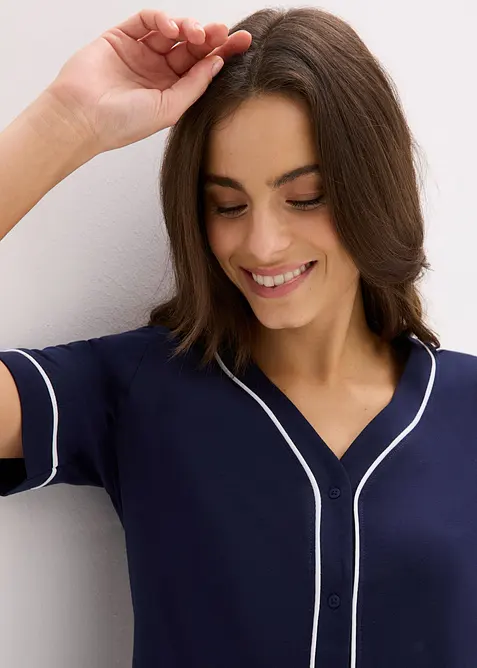 Camicia da notte corta in puro cotone con bottoni, bonprix