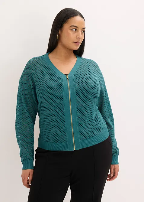 Cardigan traforato con effetto glietterato, bonprix