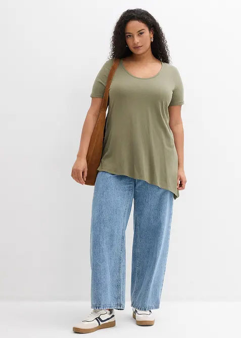 Maglia lunga asimmetrica in misto cotone e viscosa, bonprix