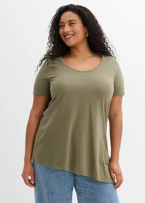 Maglia lunga asimmetrica in misto cotone e viscosa, bonprix