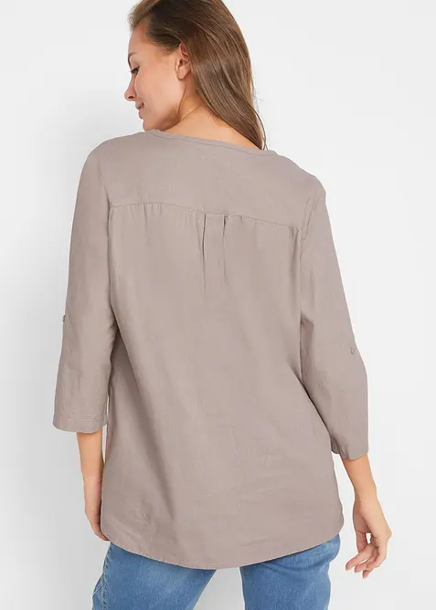 Blusa in misto lino con maniche a 3/4, bonprix
