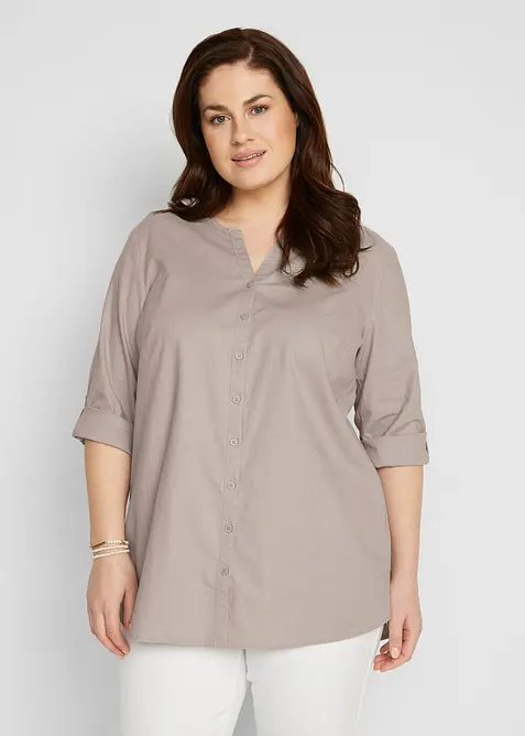 Blusa con lino e maniche a 3/4, bonprix
