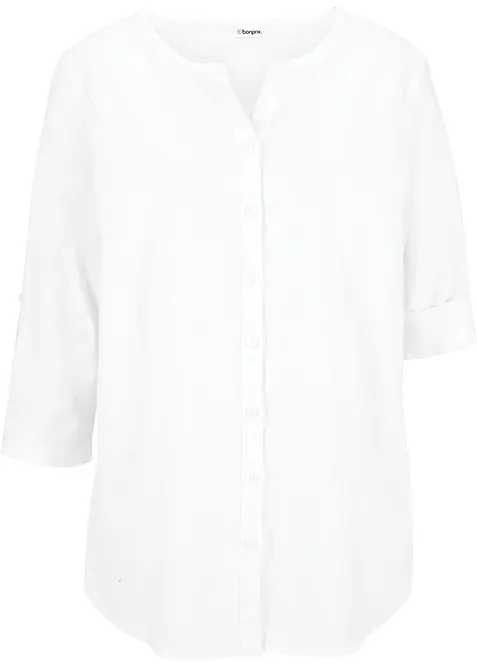 Blusa in misto lino con maniche a 3/4, bonprix