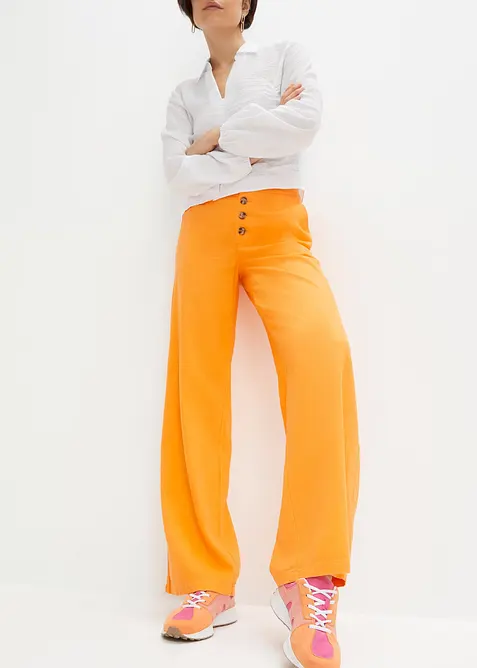 Pantaloni a palazzo lunghi  in misto lino, bonprix