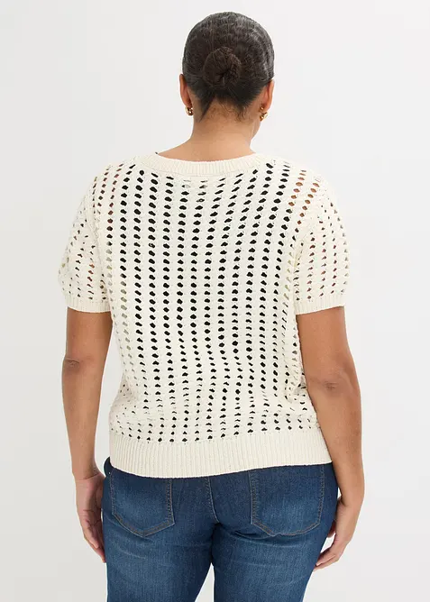 Maglia traforata a maniche corte in puro cotone, bonprix