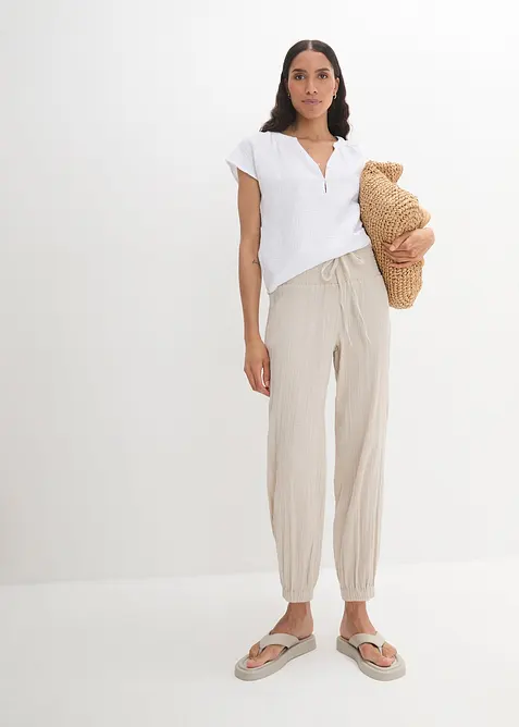 Pantaloni in mussola con vita a smock, bonprix